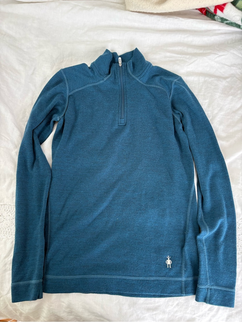 Smartwool Merino 250 1/4 Zip Base Layer Teal Blue 100% Wool Size M